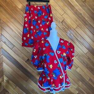 Vintage 80s Two-Piece Red Floral Skirt Set